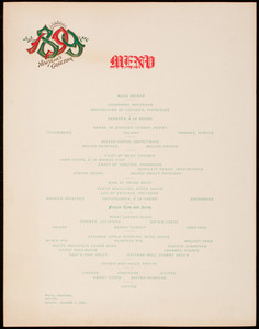 New Year's greeting, dinner menu, Hotel Vendome, Boston, Mass., January 1, 1899