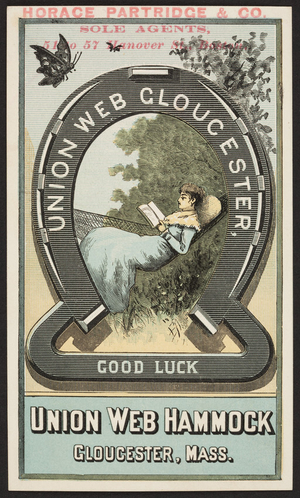 Trade card for the Union Web Hammock, Gloucester, Mass., ca. 1875