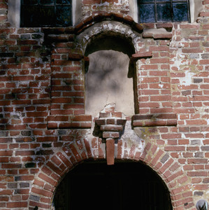 View of exterior doorway and window detail, Spencer-Peirce-Little Farm, Newbury, Mass.