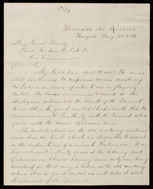 Thomas J. Haynes to Major Samuel Wood, January 31, 1866, copy
