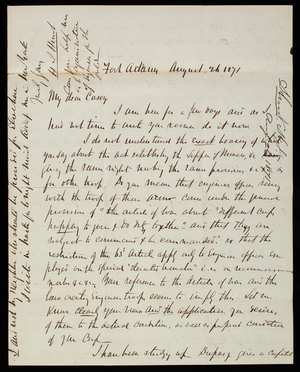 [Henry] J. Hunt to Thomas Lincoln Casey, August 26, 1871