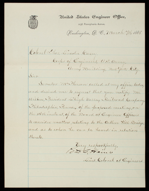 Peter C. Hains to Thomas Lincoln Casey, March 7, 1888