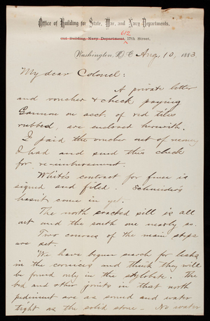 Bernard R. Green to Thomas Lincoln Casey, August 10, 1883