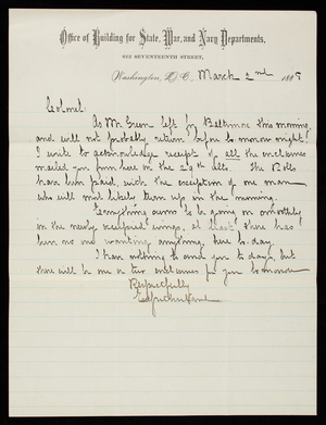 Ed. Sutherland to Thomas Lincoln Casey, March 2, 1888