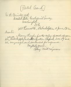 Letter from Benjamin Smith Smith Lyman to the Director of the United States Geological Survey