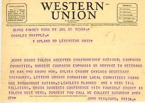 Telegram from John Weilberg to Charles L. Whipple
