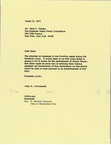 Letter from Mark H. McCormack to Rene P. Dentan