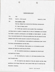 Memorandum concerning Leo Lacroix and Vail