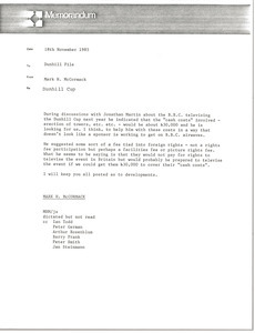 Memorandum from Mark H. McCormack concerning the Dunhill Cup