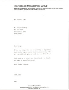 Letter from Judy Stott to George Blumberg