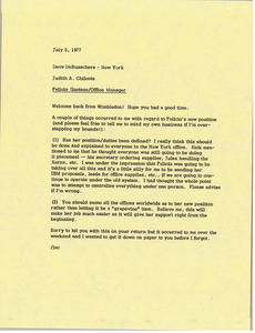 Memorandum from Judy A. Chilcote to Dave DeBusschere