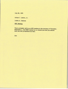 Memorandum from Judith A. Chilcote to Arthur J. Lafave, Jr.