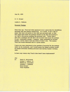 Memorandum from Judy A. Chilcote to H. R. Borger