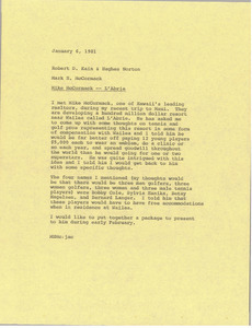 Memorandum from Mark H. McCormack to Robert D. Kain and Hughes Norton