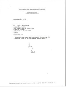 Letter from Mark H. McCormack to Leslie McCormack