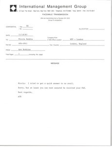 Fax from Ayn Robbins to Nicola Keddie