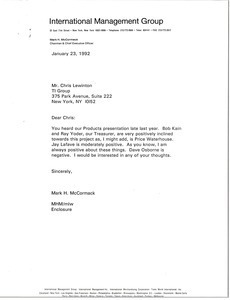 Letter from Mark H. McCormack to Chris Lewinton