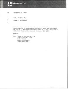 Memorandum from Mark H. McCormack concerning the U. S. Masters