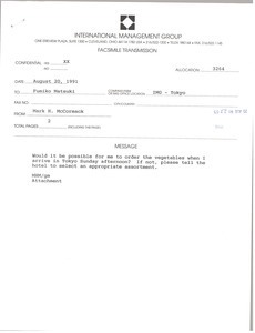 Fax from Mark H. McCormack to Fumiko Matsuki