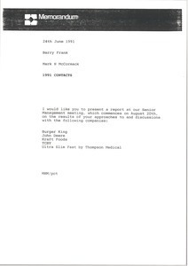 Memorandum from Mark H. McCormack to Barry Frank