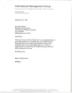 Letter from Mark H. McCormack to Brian Kalbas