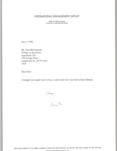 Letter from Mark H. McCormack to Ned McCormack