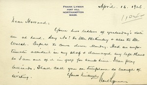 Letter from Frank Lyman to Howard A. Dalton