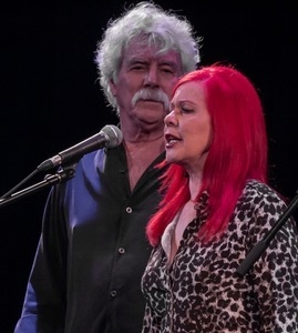 Tom Rush with Kate Pierson on stage at For Pete's Sake concert, Clearwater Festival, Tarrytown Music Hall