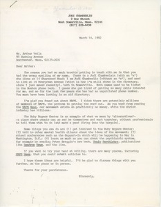 Letter from Judi Chamberlin to Arthur Vella