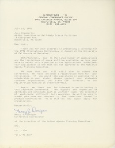 Letter from Nancy J. Donigan to Judi Chamberlin