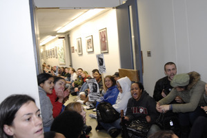 UMass student strike: strikers occupying the hallways in Whitmore Hall leading to the Chancellor's office