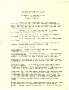 National Association for the Advancement of Colored People Minutes of the Meeting of the Board of Directors April 1, 1913