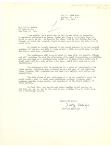 Letter from New Jersey Conference on Peace, Trade, and Jobs to W. E. B. Du Bois