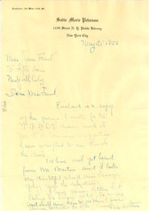 Letter from Sadie Marie Peterson to Jessie Redmon Fauset