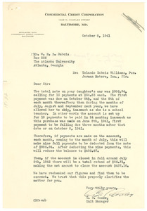 Letter from Commercial Credit Corporation to W. E. B. Du Bois