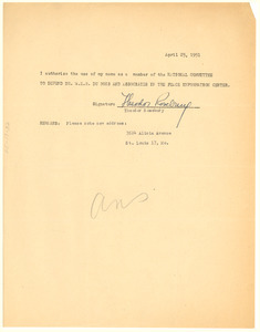 Form letter from Theodor Rosebury to National Committee to Defend Dr. W. E. B. Du Bois and Associates in the Peace Information Center
