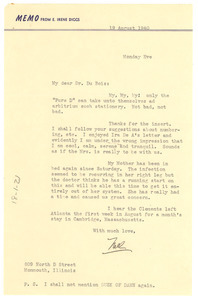 Letter from Ellen Irene Diggs to W. E. B. Du Bois