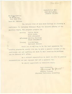 Letter from Bryn Mawr College to W. E. B. Du Bois