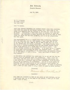 Letter from Fisk University to W. E. B. Du Bois