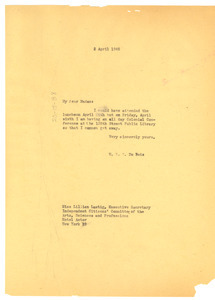 Letter from W. E. B. Du Bois to Independent Citizens Committee for the Arts, Sciences and Professions