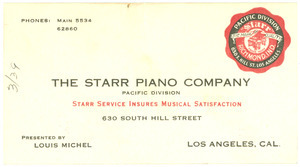Starr Piano Company business card