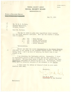 Letter from Ira De A. Reid to W. E. B. Du Bois