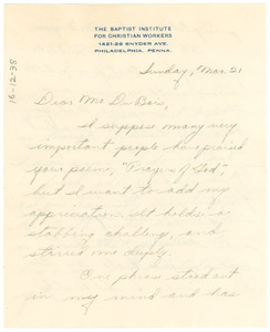 Letter from Virginia Shattuck to W. E. B. Du Bois