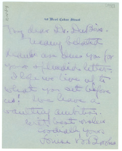 Letter from Louise Brooks to W. E. B. Du Bois