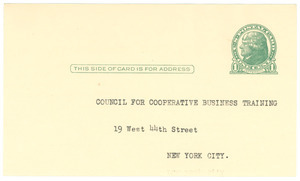 Council for Cooperative Business Training reply postcard