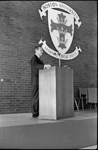 Governor Volpe and Elliot Richardson at Boston University: John Volpe speaking at a podium