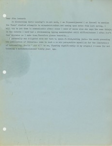 Letter from Cynthia Miller to John Leonard