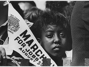 Photograph of a Young Woman at the Civil Rights March on Washington, D.C. with a Banner, 08/28/1963