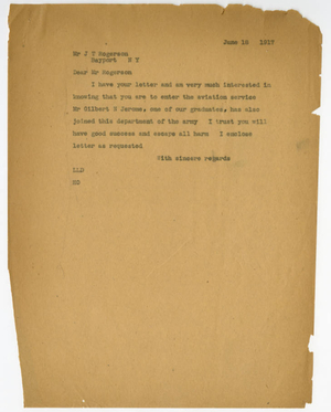 Letter from Laurence L. Doggett to John T. Rogerson (June 18, 1917)