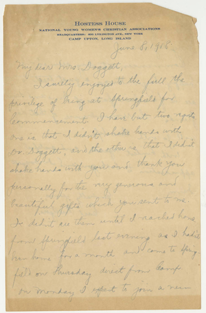 Letter from Carl Ruettgers to Mrs. Doggett (June 8, 1918)